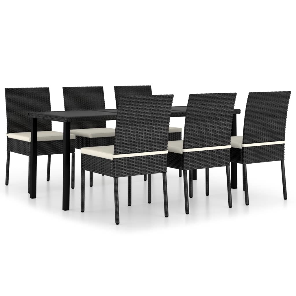 VidaXL 7-delige Tuinset poly rattan zwart