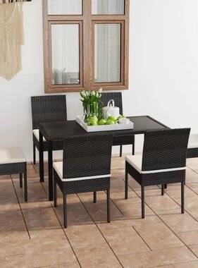 VidaXL 7-delige Tuinset poly rattan zwart