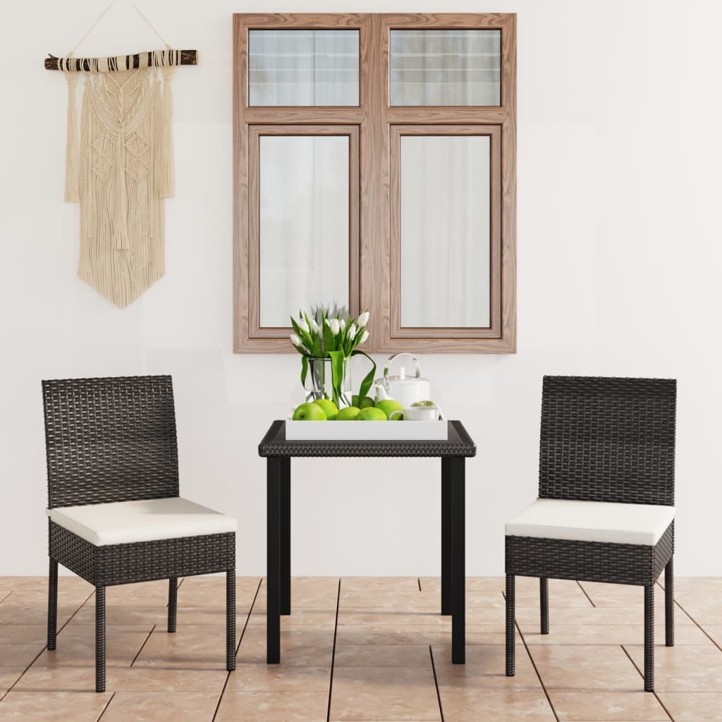VidaXL 3-delige Tuinset poly rattan zwart