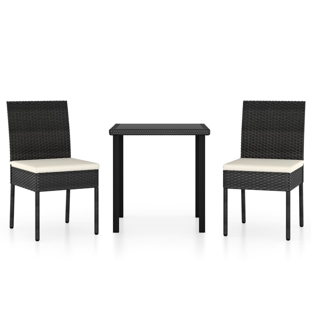 VidaXL 3-delige Tuinset poly rattan zwart