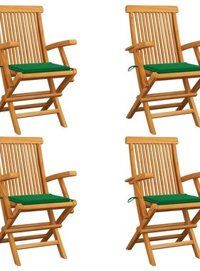 VidaXL Tuinstoelen met groene kussens 4 st massief teakhout