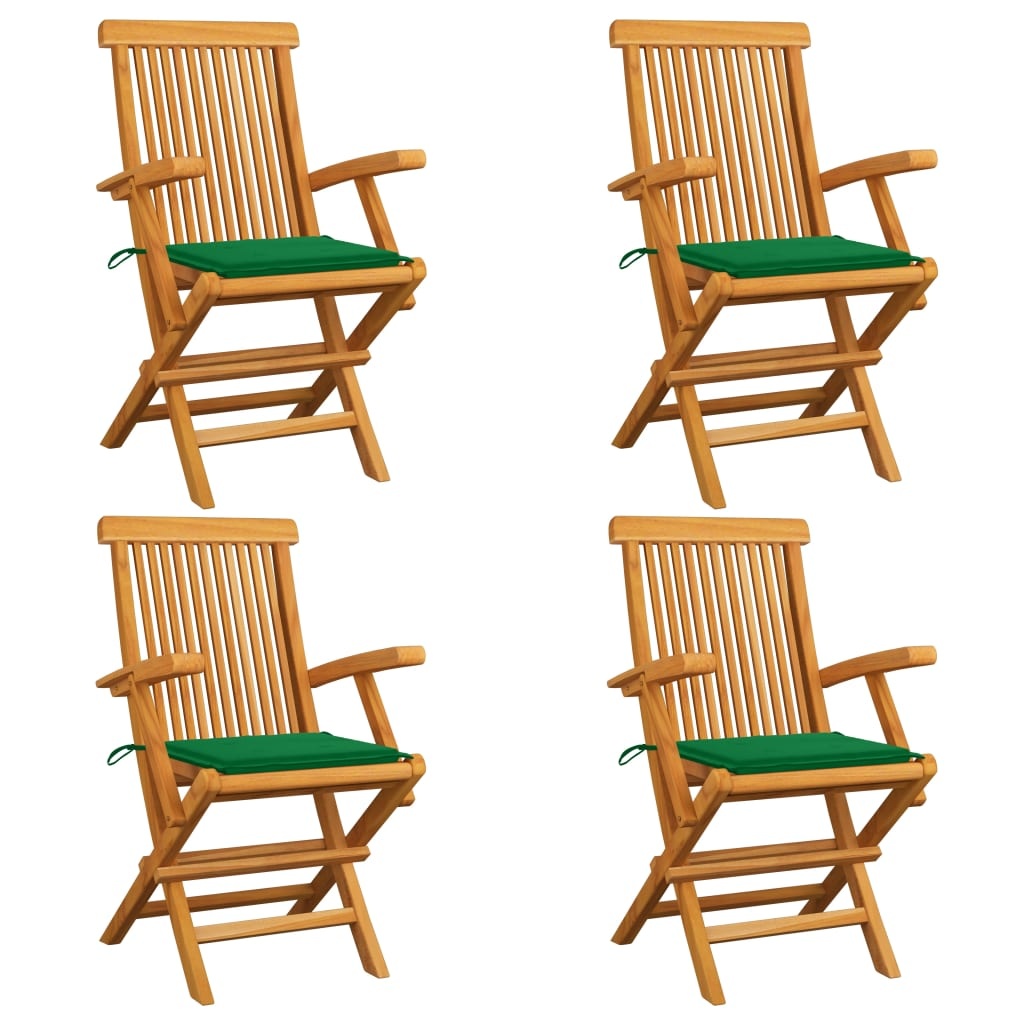 VidaXL Tuinstoelen met groene kussens 4 st massief teakhout