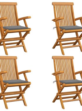 VidaXL Tuinstoelen met grijze kussens 4 st massief teakhout