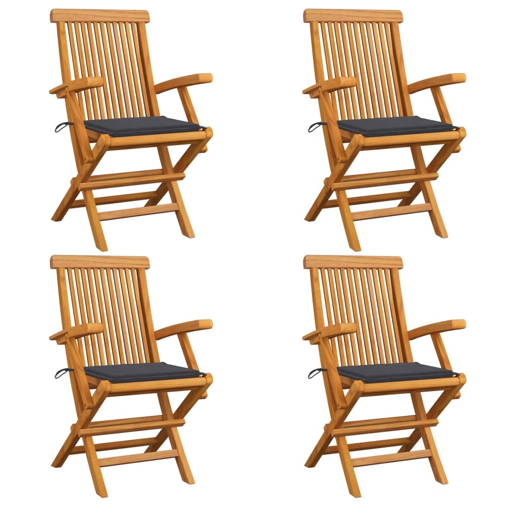 VidaXL Tuinstoelen met antracietkleurige kussens 4 st massief teakhout