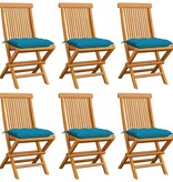 VidaXL Tuinstoelen 6 st met lichtblauwe kussens massief teakhout
