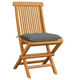 VidaXL Tuinstoelen 6 st met grijze kussens massief teakhout