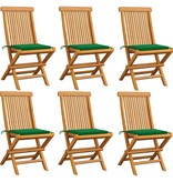 VidaXL Tuinstoelen met groene kussens 6 st massief teakhout
