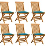 VidaXL Tuinstoelen met blauwe kussens 6 st massief teakhout