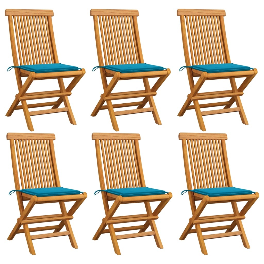 VidaXL Tuinstoelen met blauwe kussens 6 st massief teakhout