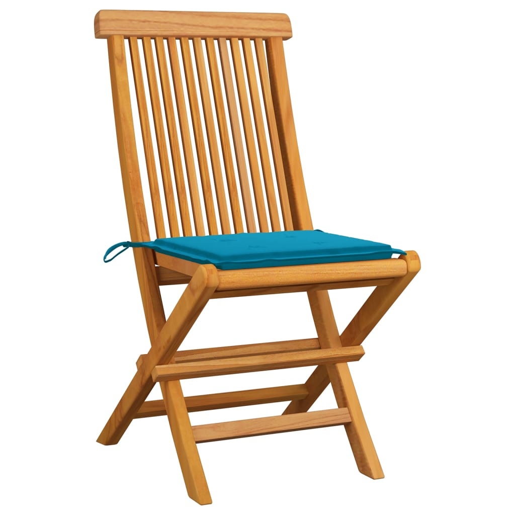 VidaXL Tuinstoelen met blauwe kussens 6 st massief teakhout