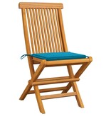 VidaXL Tuinstoelen met blauwe kussens 6 st massief teakhout