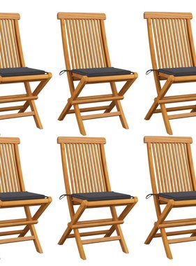 VidaXL Tuinstoelen met antracietkleurige kussens 6 st massief teakhout