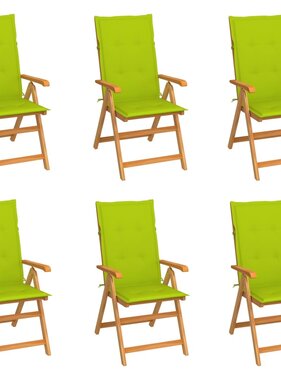 VidaXL Tuinstoelen 6 st met heldergroene kussens massief teakhout