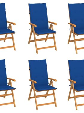 VidaXL Tuinstoelen 6 st met koningsblauwe kussens massief teakhout