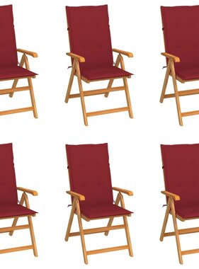 VidaXL Tuinstoelen 6 st met wijnrode kussens massief teakhout