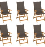 VidaXL Tuinstoelen 6 st met taupekleurige kussens massief teakhout