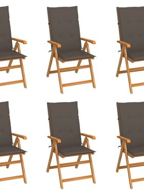 VidaXL Tuinstoelen 6 st met taupekleurige kussens massief teakhout