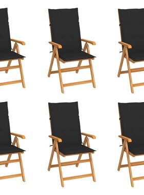 VidaXL Tuinstoelen 6 st met zwarte kussens massief teakhout