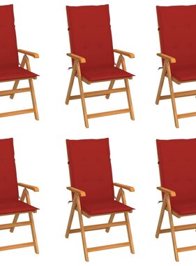 VidaXL Tuinstoelen 6 st met rode kussens massief teakhout