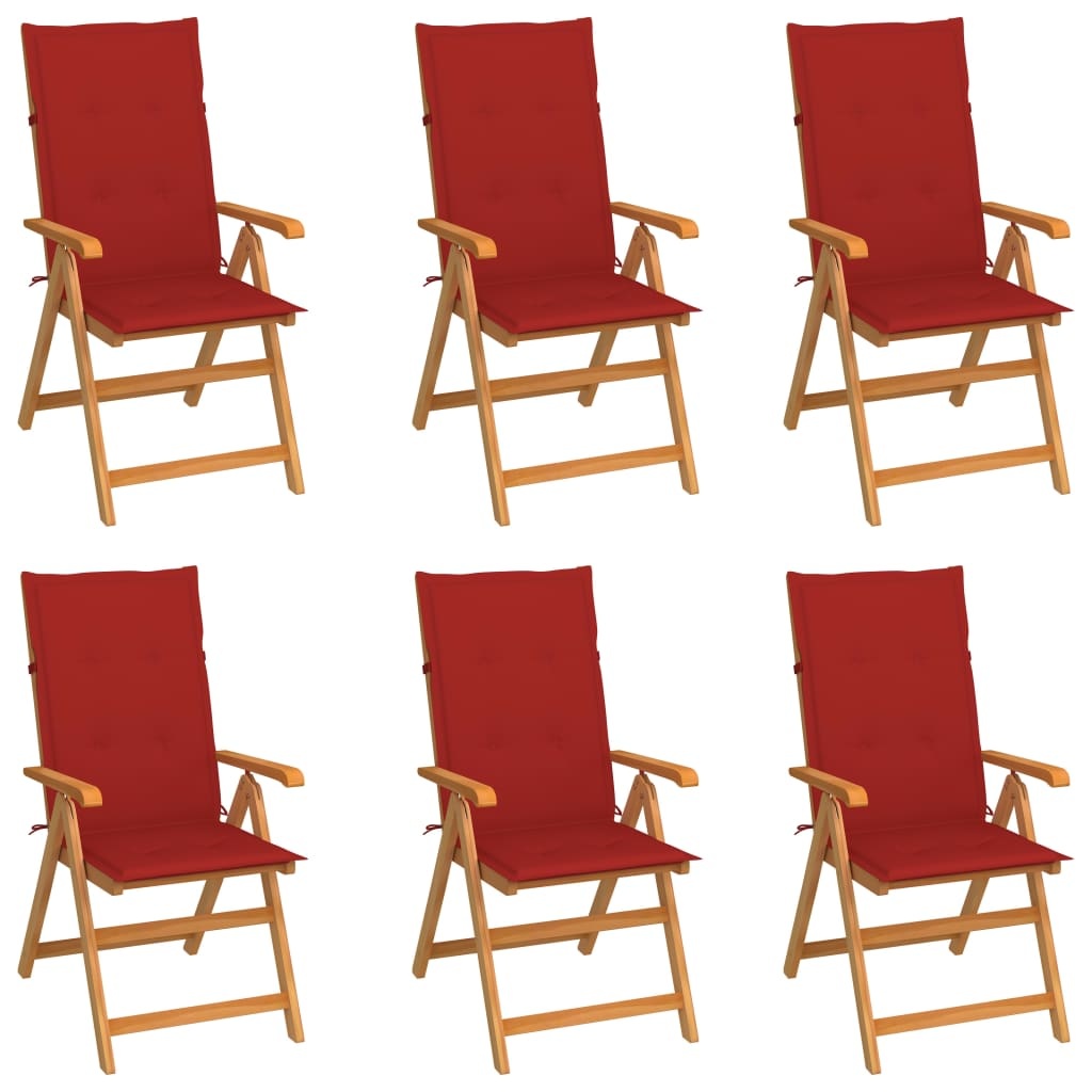 VidaXL Tuinstoelen 6 st met rode kussens massief teakhout