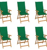 VidaXL Tuinstoelen 6 st met groene kussens massief teakhout