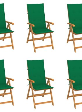 VidaXL Tuinstoelen 6 st met groene kussens massief teakhout
