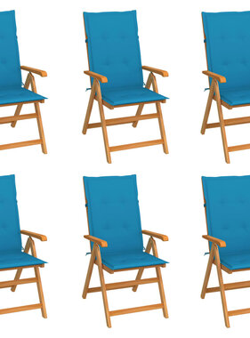 VidaXL Tuinstoelen 6 st met blauwe kussens massief teakhout
