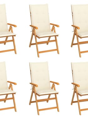 VidaXL Tuinstoelen 6 st met crèmekleurige kussens massief teakhout