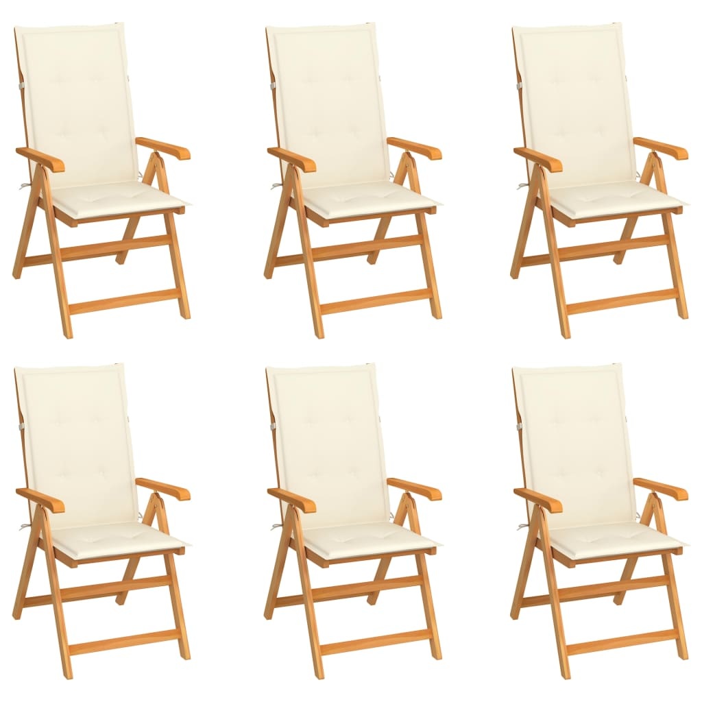 VidaXL Tuinstoelen 6 st met crèmekleurige kussens massief teakhout