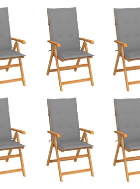 VidaXL Tuinstoelen 6 st met grijze kussens massief teakhout