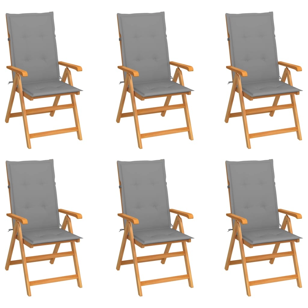 VidaXL Tuinstoelen 6 st met grijze kussens massief teakhout