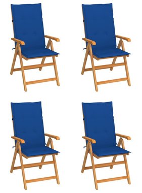 VidaXL Tuinstoelen 4 st met koningsblauwe kussens massief teakhout