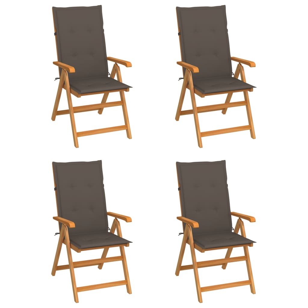 VidaXL Tuinstoelen 4 st met taupekleurige kussens massief teakhout