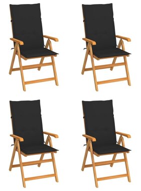 VidaXL Tuinstoelen 4 st met zwarte kussens massief teakhout