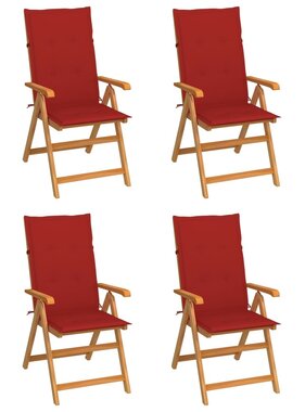 VidaXL Tuinstoelen 4 st met rode kussens massief teakhout