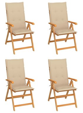 VidaXL Tuinstoelen 4 st met beige kussens massief teakhout