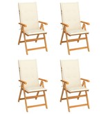 VidaXL Tuinstoelen 4 st met crèmekleurige kussens massief teakhout