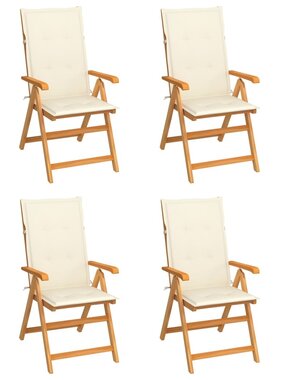 VidaXL Tuinstoelen 4 st met crèmekleurige kussens massief teakhout