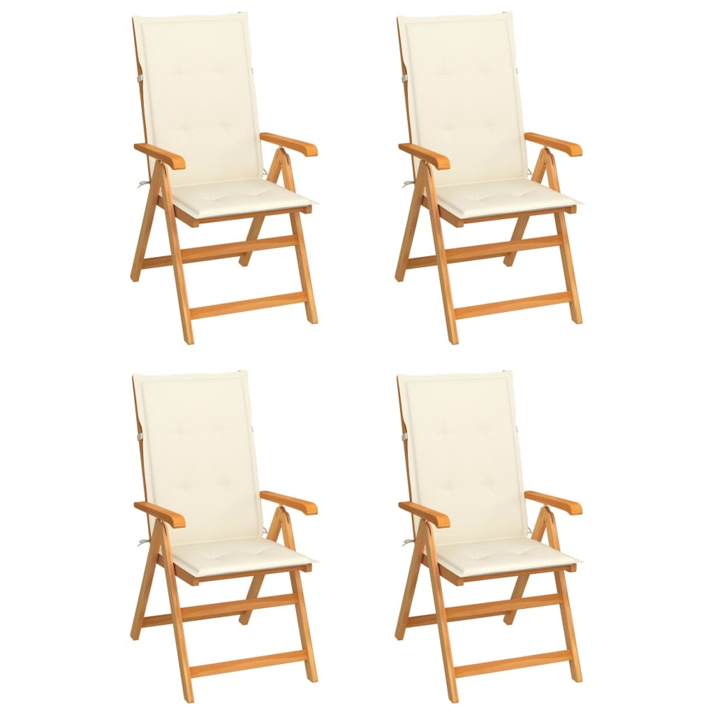 VidaXL Tuinstoelen 4 st met crèmekleurige kussens massief teakhout