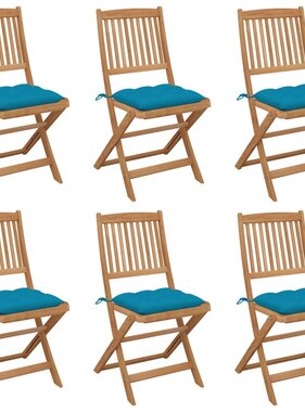 VidaXL Tuinstoelen 6 st inklapbaar met kussens massief acaciahout