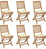 VidaXL Tuinstoelen 6 st inklapbaar met kussens massief acaciahout