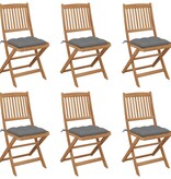 VidaXL Tuinstoelen 6 st inklapbaar met kussens massief acaciahout