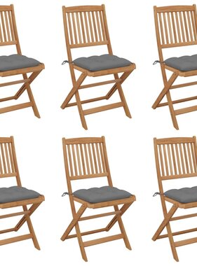 VidaXL Tuinstoelen 6 st inklapbaar met kussens massief acaciahout