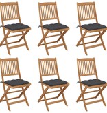 VidaXL Tuinstoelen 6 st inklapbaar met kussens massief acaciahout