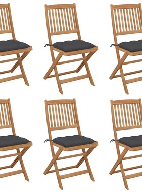 VidaXL Tuinstoelen 6 st inklapbaar met kussens massief acaciahout
