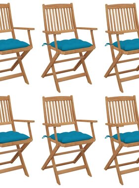 VidaXL Tuinstoelen 6 st inklapbaar met kussens massief acaciahout
