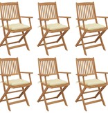 VidaXL Tuinstoelen 6 st inklapbaar met kussens massief acaciahout