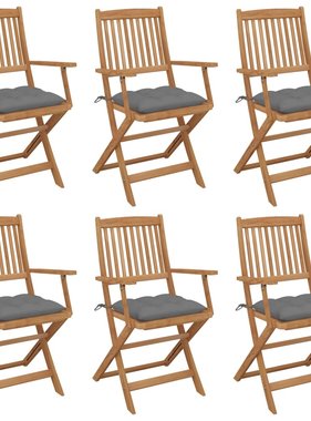 VidaXL Tuinstoelen 6 st inklapbaar met kussens massief acaciahout