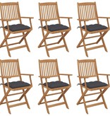 VidaXL Tuinstoelen 6 st inklapbaar met kussens massief acaciahout