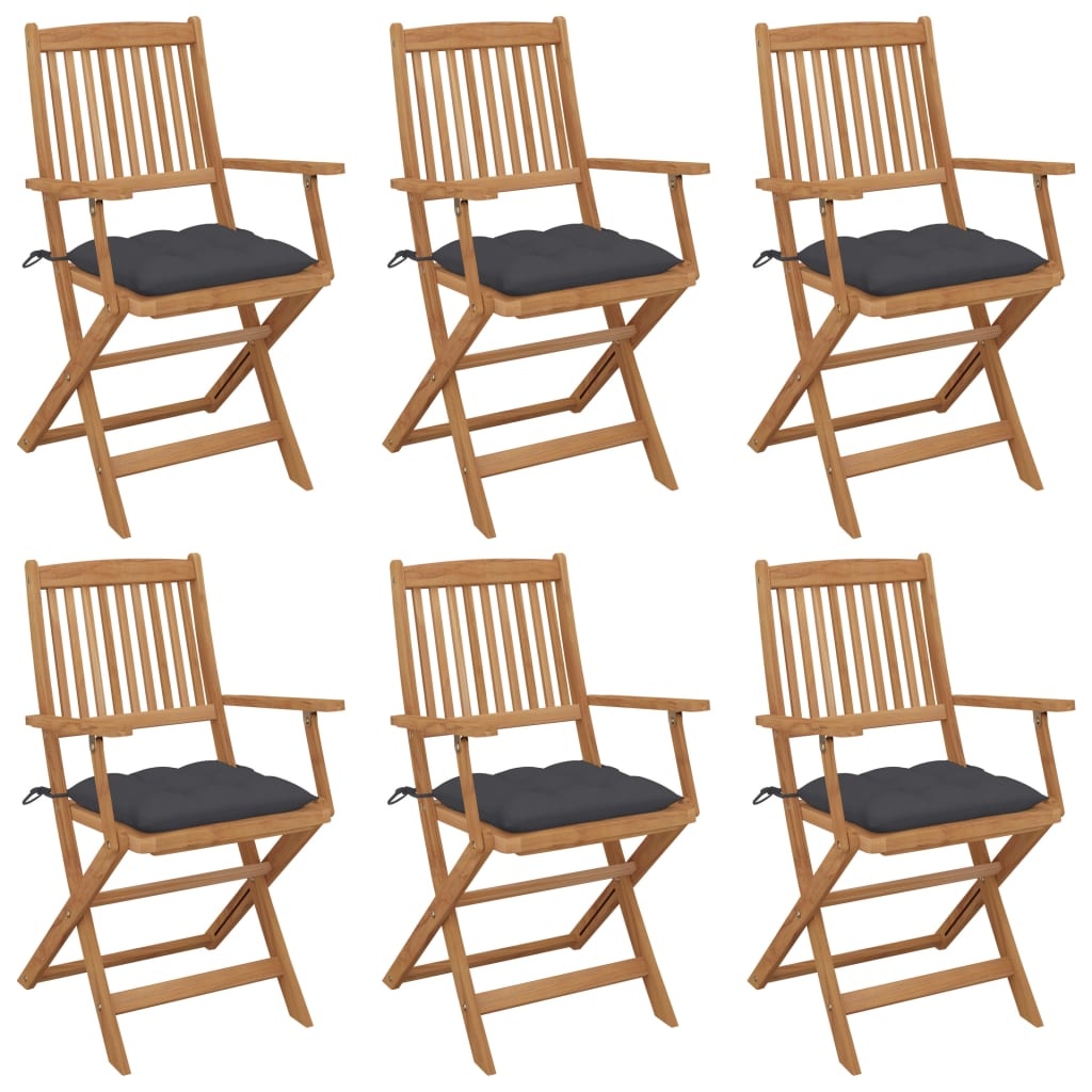 VidaXL Tuinstoelen 6 st inklapbaar met kussens massief acaciahout